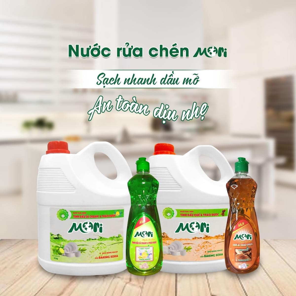 Nước Rửa Chén Tinh Dầu và Thảo Dược Mori Can 4 Lít