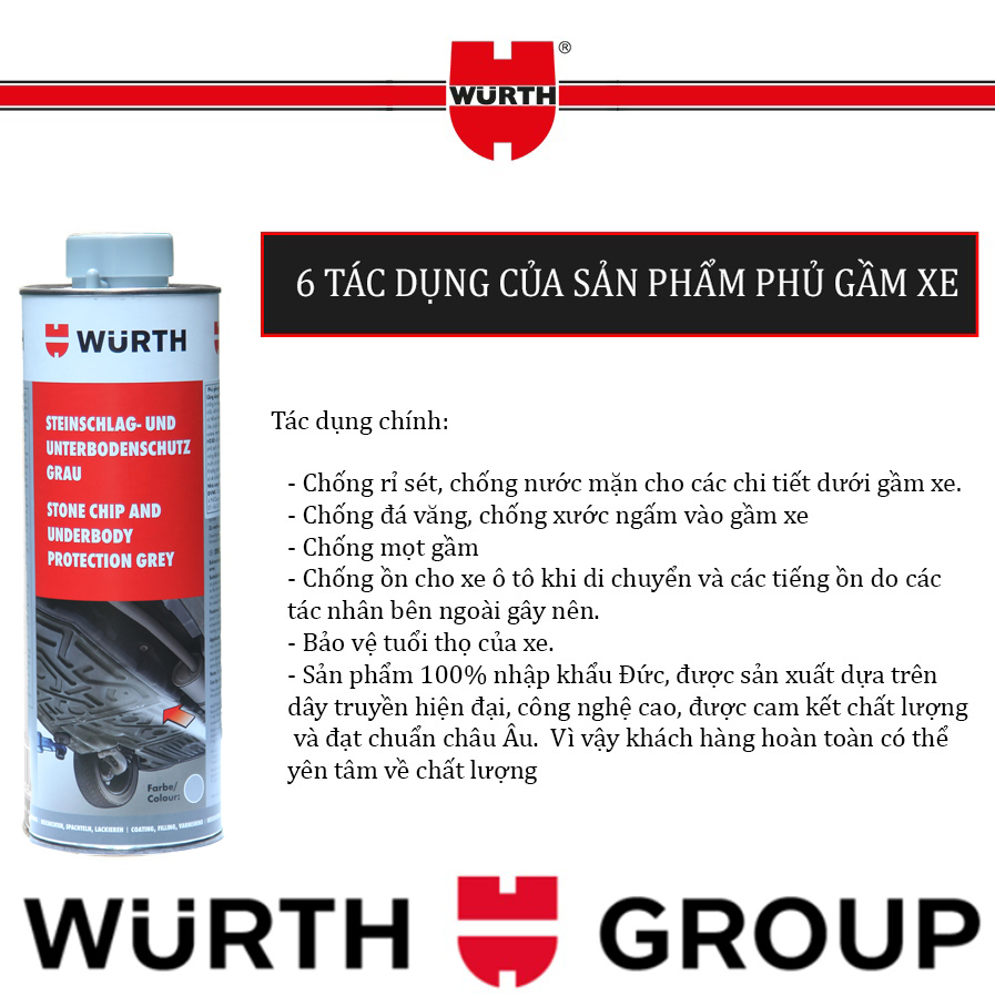 Chai phủ gầm xám Wurth underbody protection grey 1000ml