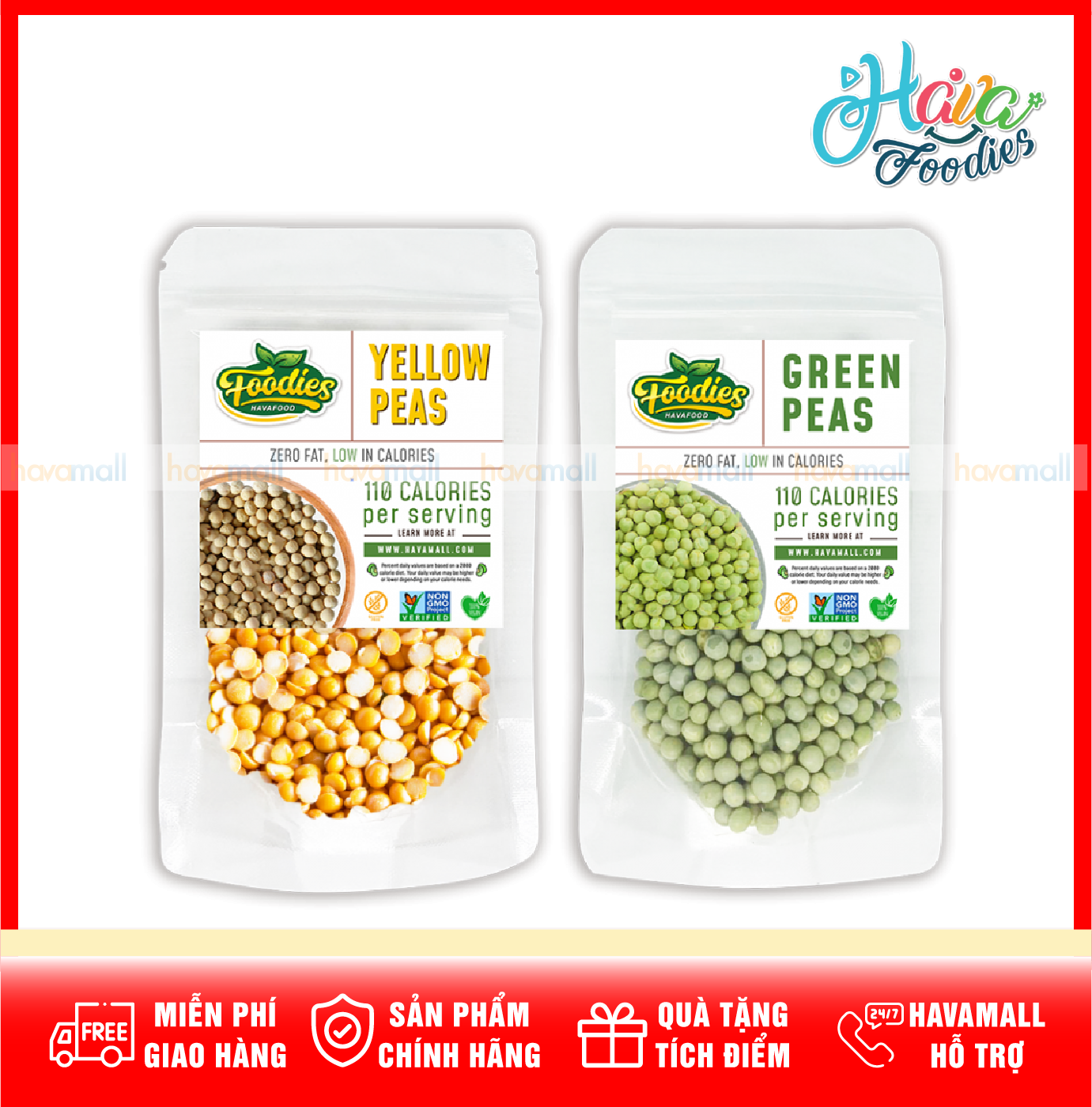 [HOÀN TIỀN MAX 10%]Combo Đậu Hà Lan Xanh, Đậu Hà Lan Vàng Tách Đôi Havafood (250gr)
