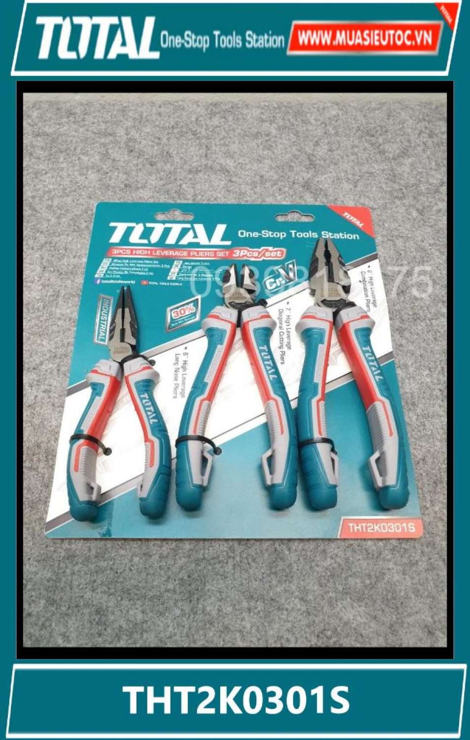 Bộ Kìm Điện + Kìm Cắt + Kìm Nhọn , Loại cao cấp 3 chi tiết Total THT2K0301S