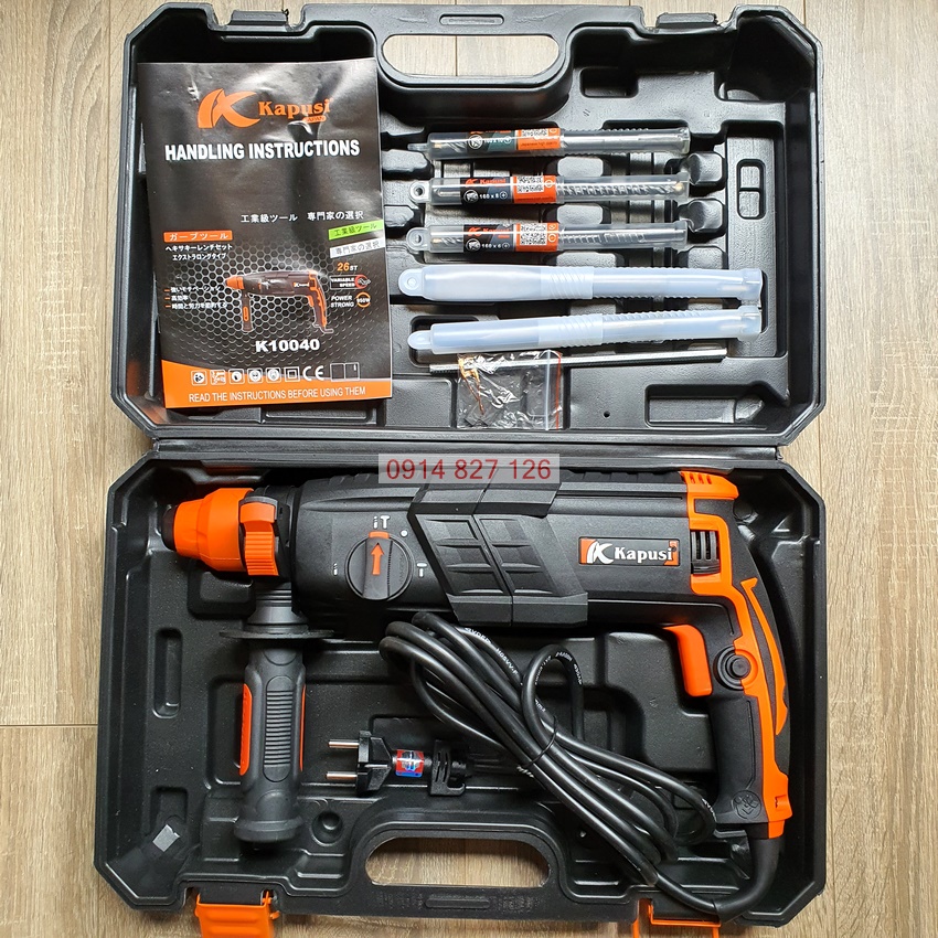 Máy khoan bê tông 3 chức năng kapusi nhật bản 950w k-10040, bảo hành 12 tháng