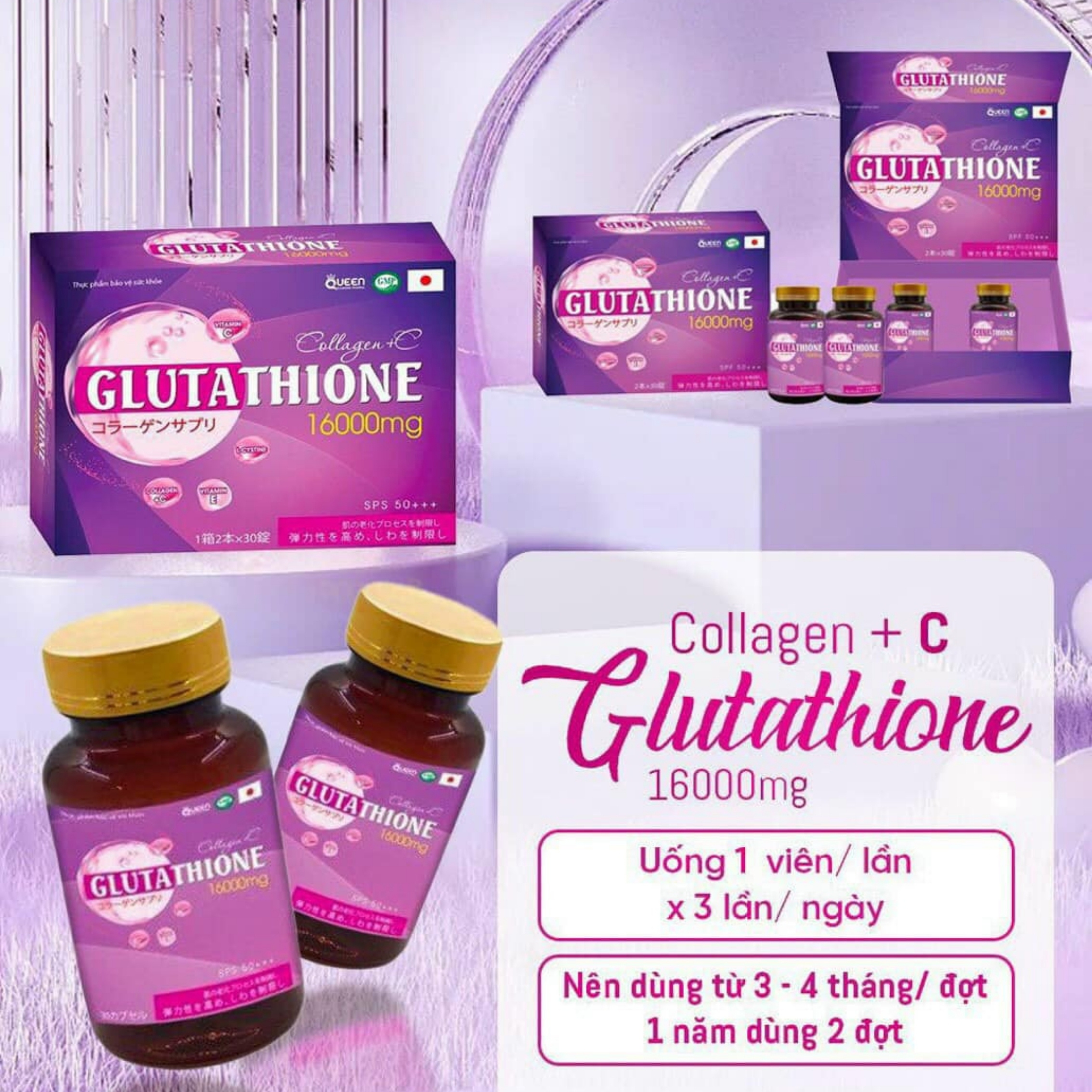 Glutathione 16000mg, Viên uống glutathione Collagen trắng da, nâng tone, giảm nám, thâm, sạm da, trắng da