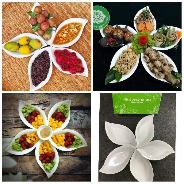 Sét 5 đĩa thuyền hoa gốm sứ Bát Tràng rất đẹp