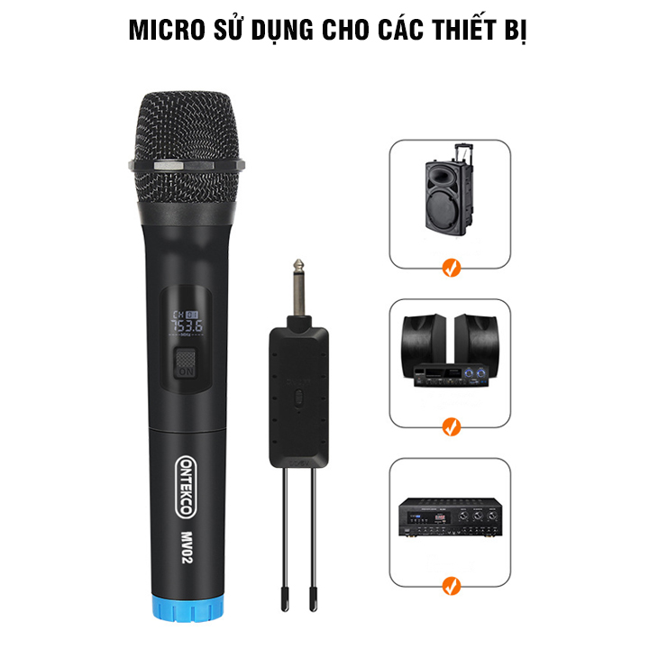 Bộ 02 Micro Không dây Cao cấp ONTEKCO E6S/E6/ MV02 Chuyên cho loa kéo & amply, Karaoke gia đình, dã ngoại - Bảo hành 12 Tháng