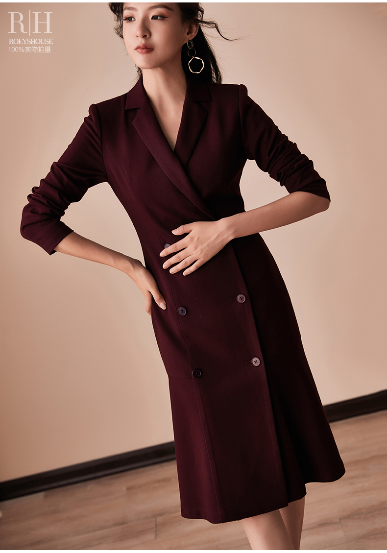 Đầm vest đuôi cá tay dài đổ đô cổ đấp chéo
