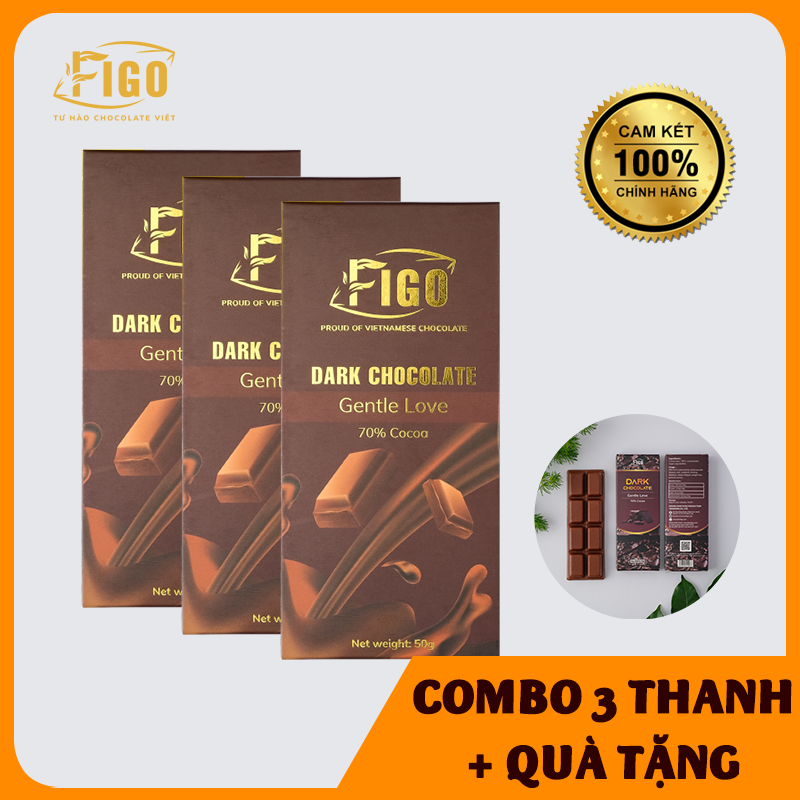 [ƯU ĐÃI] Combo 3 Dark Chocolate 70% Cacao- Kẹo Socola đen đắng giảm cân 70% Cacao Figo thanh 50gr