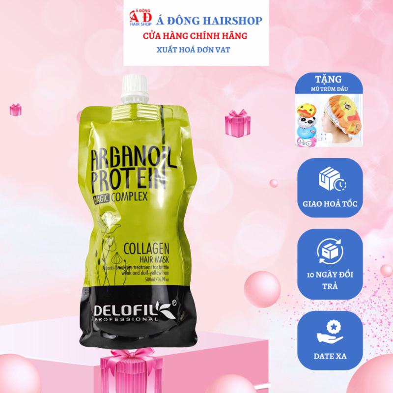 Bộ dầu hấp ủ dưỡng Delofil Collagen Keratin Argan Oil Protein siêu mượt tóc