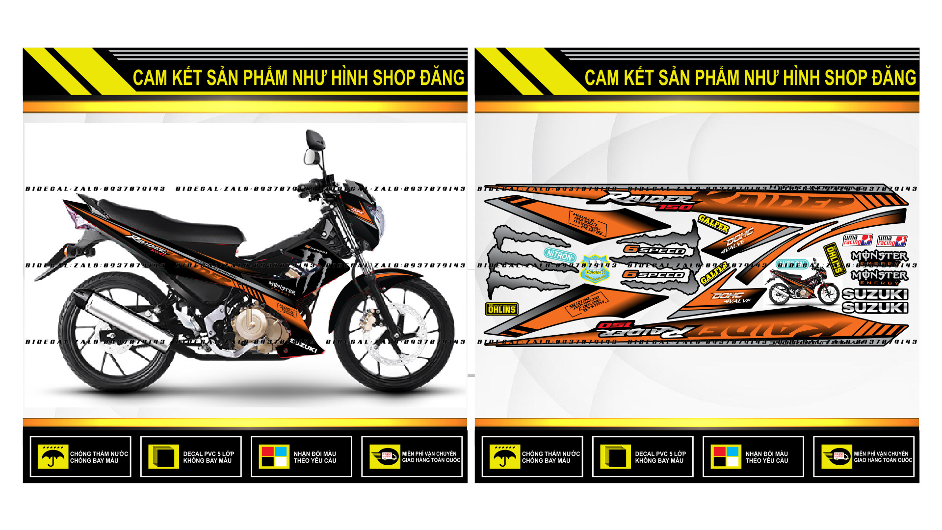 TEM RỜI RAIDER XĂNG CƠ PHỐI CAM ĐEN