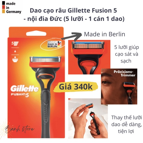Dao cạo Gillette Fusion 5 - Hàng Đức chuẩn (made in Berlin)
