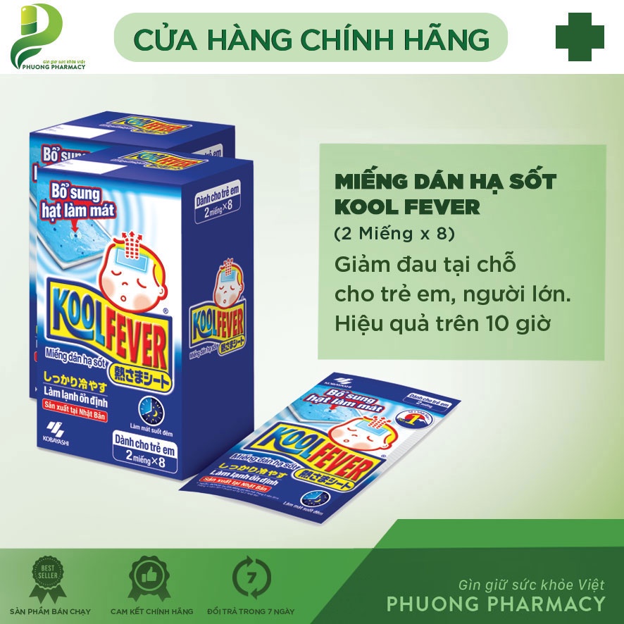 Miếng dán giảm đau, hạ sốt, hạ nhiệt nhanh cho trẻ em, người lớn kool fever nhật bản hộp 8 gói 16 miếng