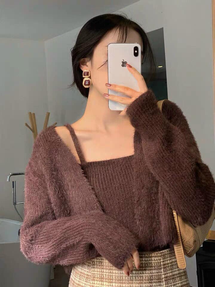 Set áo (2 dây và 1 áo cardigan ngoài cùng) chất cùng màu GS-56