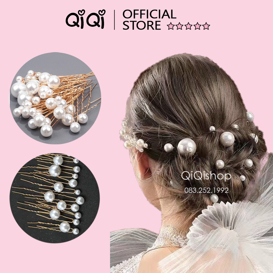 Set 18 trâm cài tóc chữ u đính ngọc trai giả thanh lịch cho cô dâu qiqishop