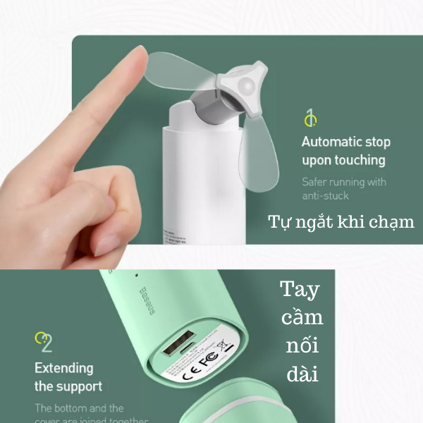 Quạt Mini Cầm Tay Baseus Kiêm Sạc Dự Phòng 2000 mAh (Baseus Square Portable Folding Fan)