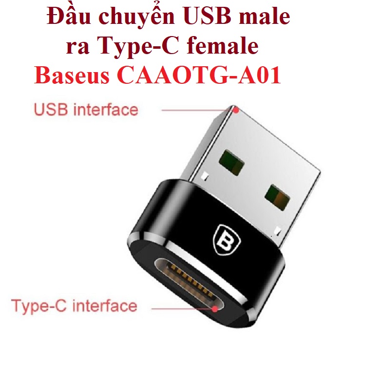 Đầu chuyển/converter đầu chuyển usb male ra c female 2.4a baseus caaotg-a01