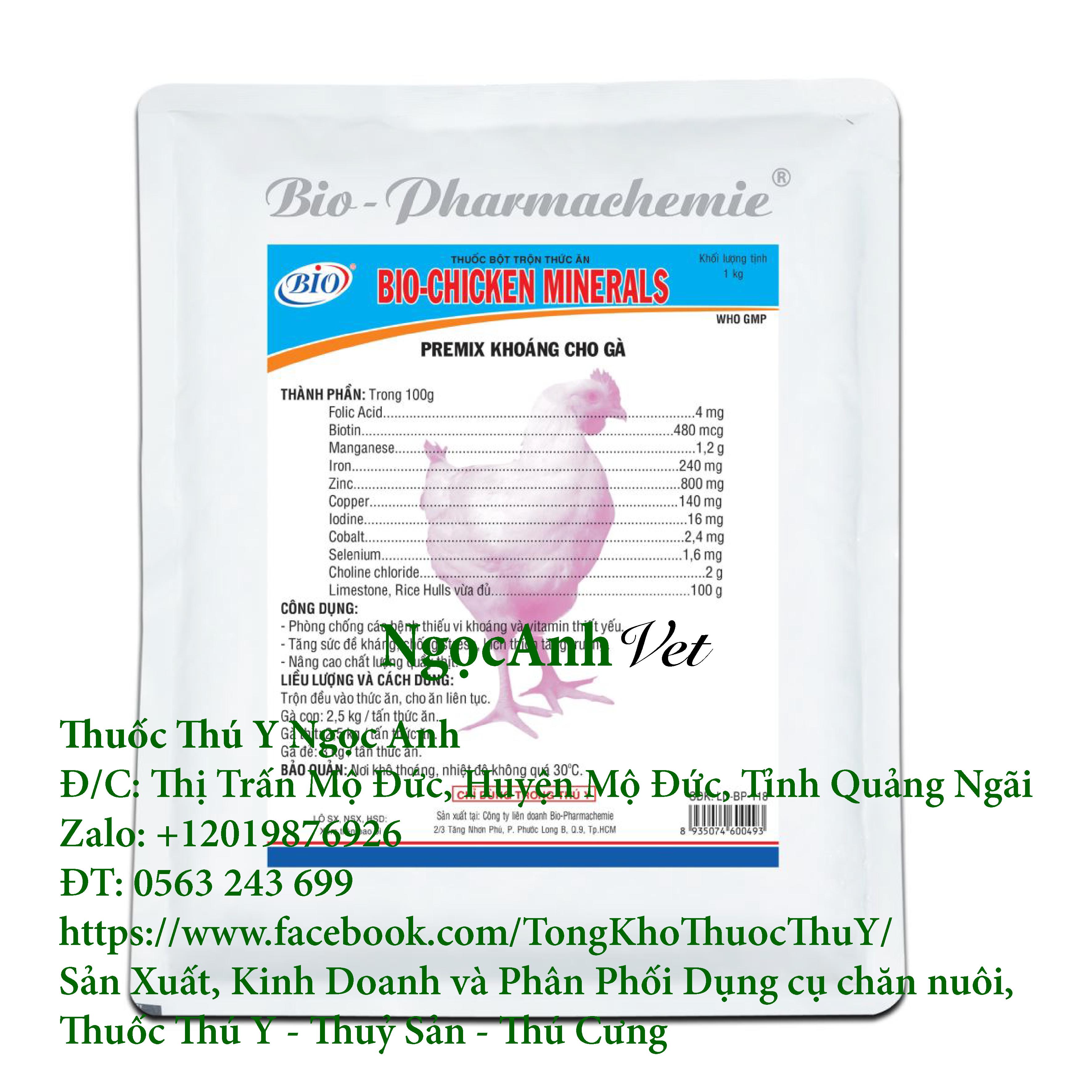 BIO CHICKEN MINERALS - 1kg - Premix khoáng cho gà, Phòng chống các bệnh thiếu vi khoáng và vitamin thiết yếu. Tăng sức đề kháng, chống stress.