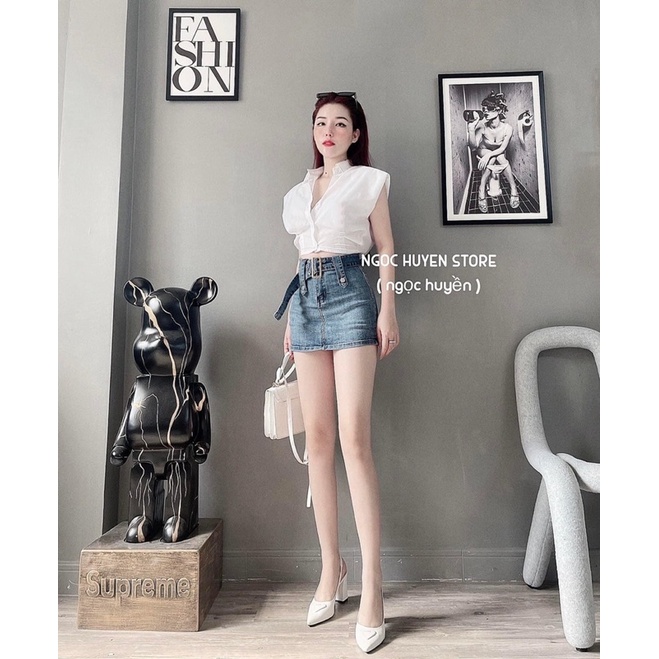 Chân váy bò ngắn kèm đai oze siêu hot