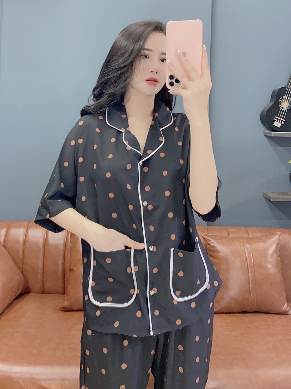 Đồ Ngủ Ren Pijama lụa satin  form đẹp - Hình thật