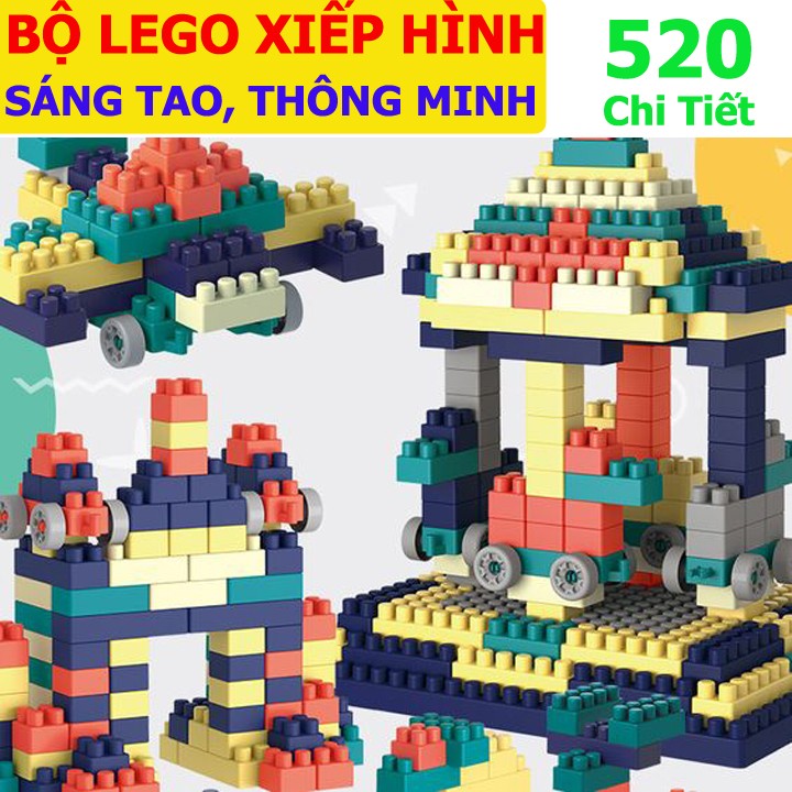 Bộ xếp hình lego 520 chi tiêt cho bé thỏa sức sáng tạo, lắp ráp các loại mô hình bé yêu thích, Giúp trẻ phát triển toàn diện các kỹ năng: tư duy sáng tạo, kiên trì, khéo léo