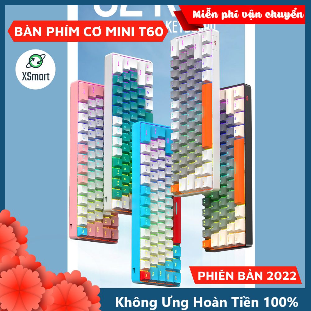 Bàn Phím Cơ RGB Led 18 Chế Độ Có Dây T60 Trục Cơ Red Switch Gõ Êm Giảm Ồn Layout 62 Phím Nhỏ Gọn Có HOTSWAP Cao Cấp Dùng Cho Máy Tính/ Laptop/ PC