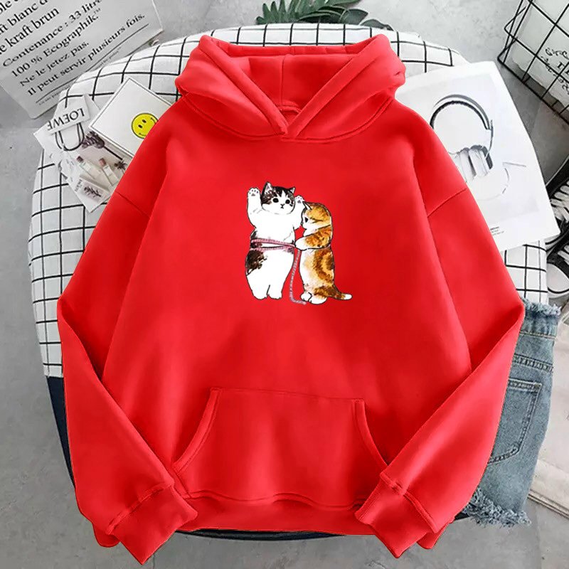[Hoàn Tiền 15%] ÁO HOODIE NAM NỮ IN MÈO KUTE (NHIỀU MÀU)