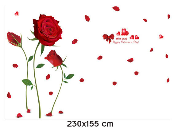 [HCM]DECAL DÁN TƯỜNG HOA HỒNG ĐỎ TO VÀ CẶP ĐÔI