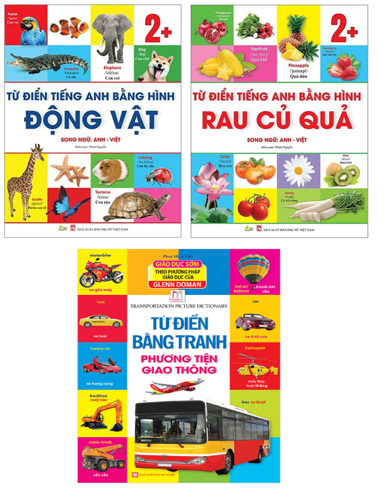 Sách - Combo Từ điển bằng tranh - Rau củ quả +Phương tiện giao thông + Từ điển tiếng Anh bằng hình Động Vật