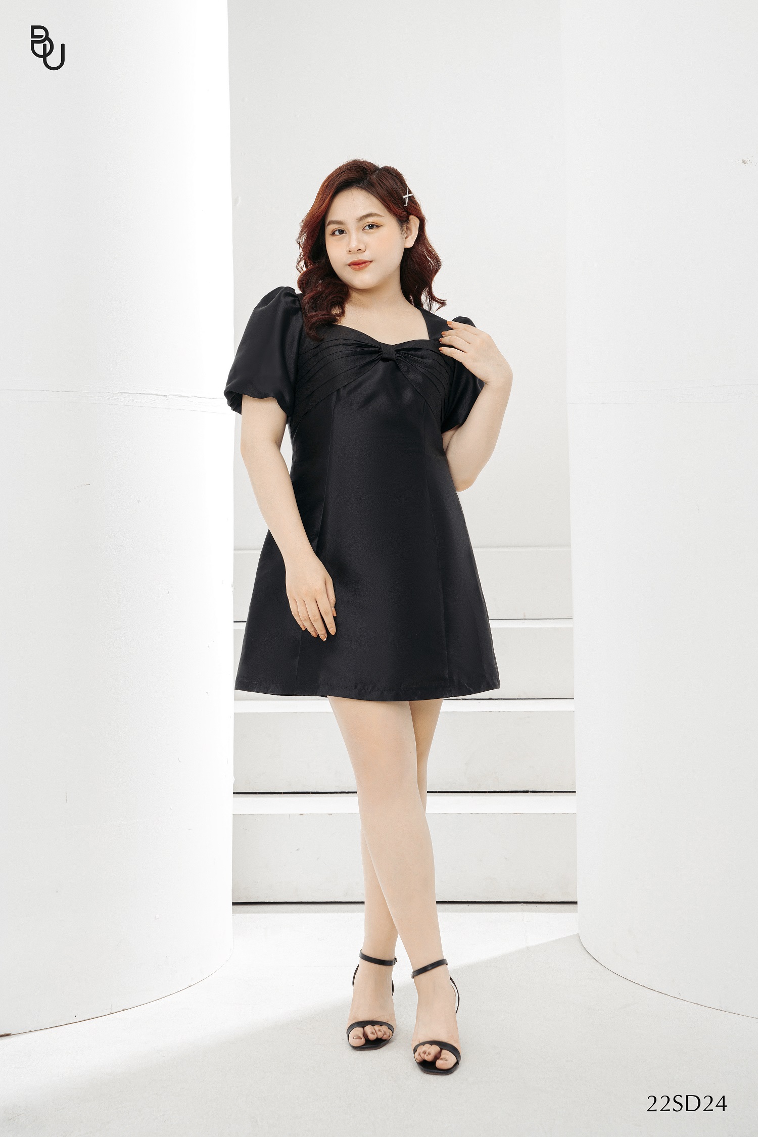 Đầm nơ ngực tay đèn lồng BIGSIZE (55kg đến 95kg) - 22SD24 - [BUstu Bigsize]