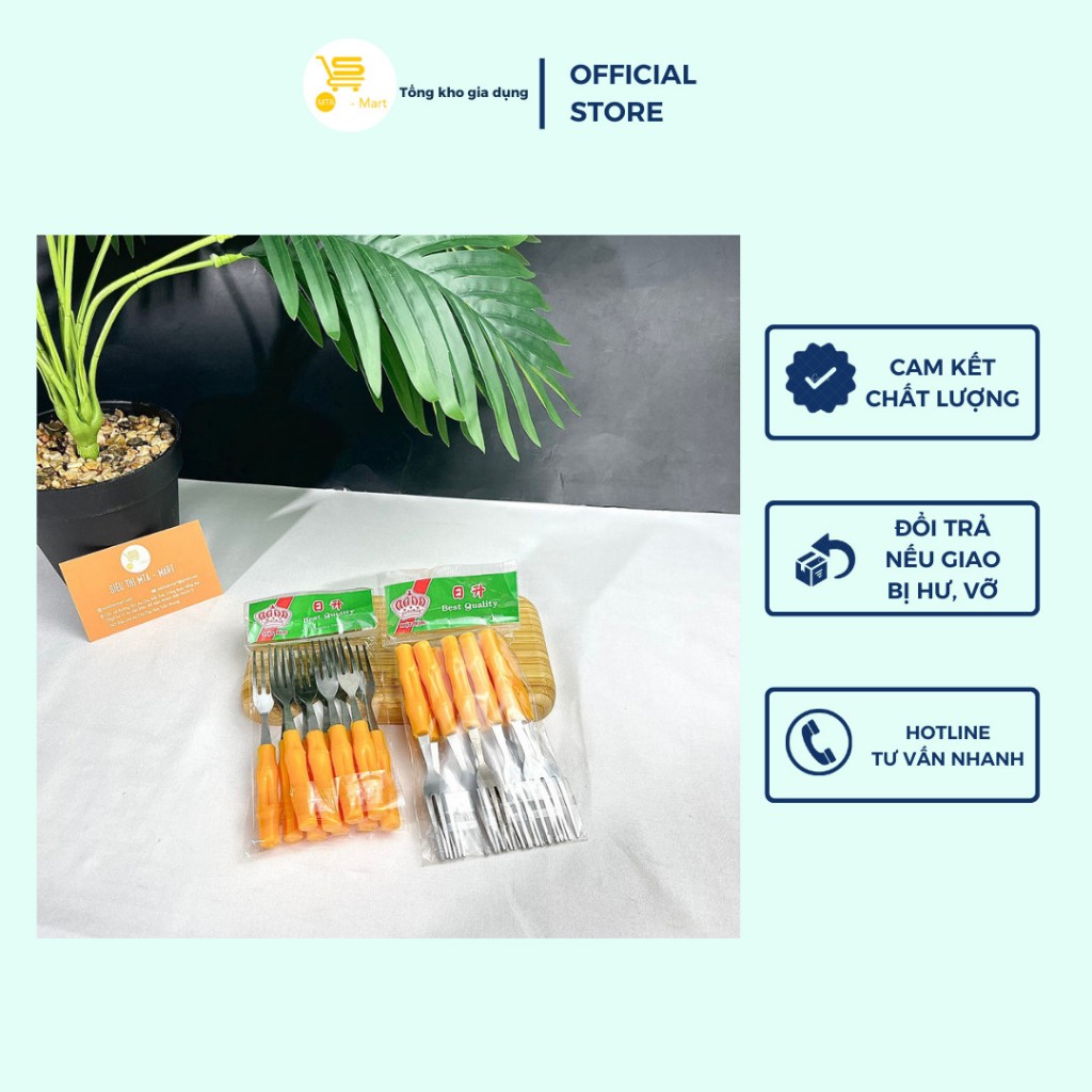 Túi 10 Nĩa Inox Cán Trúc Vàng, Nĩa Ghim, Xiên Trái Cây, Nhỏ Gọn, Tiện Lợi MTA-MART2