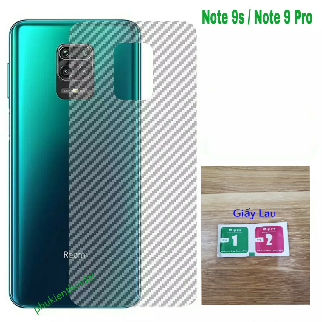 Dán lưng Carbon Xiaomi Redmi Note 9s / Note 9 Pro chống mồ hôi vân tay cacbon