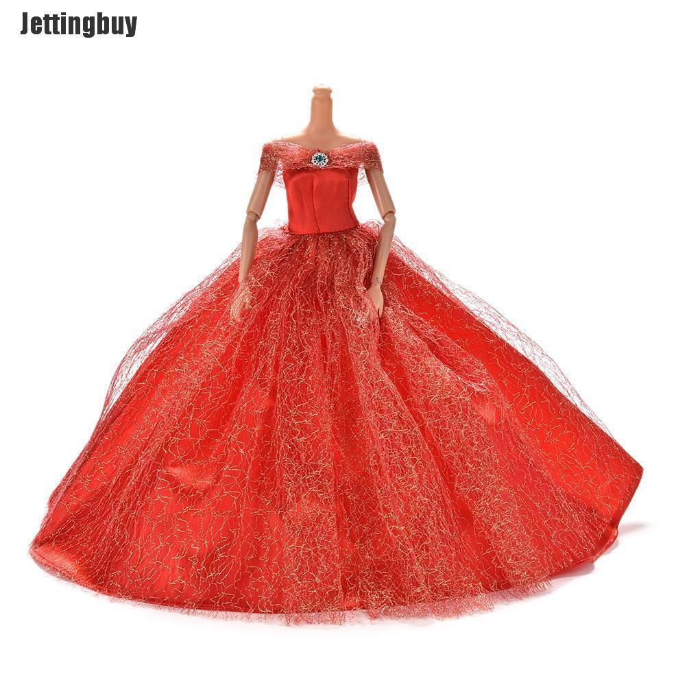 Jettingbuy Wedding Dress for Barbies Doll Beautiful Trailing Skirt Wedding Dress 7 Colors