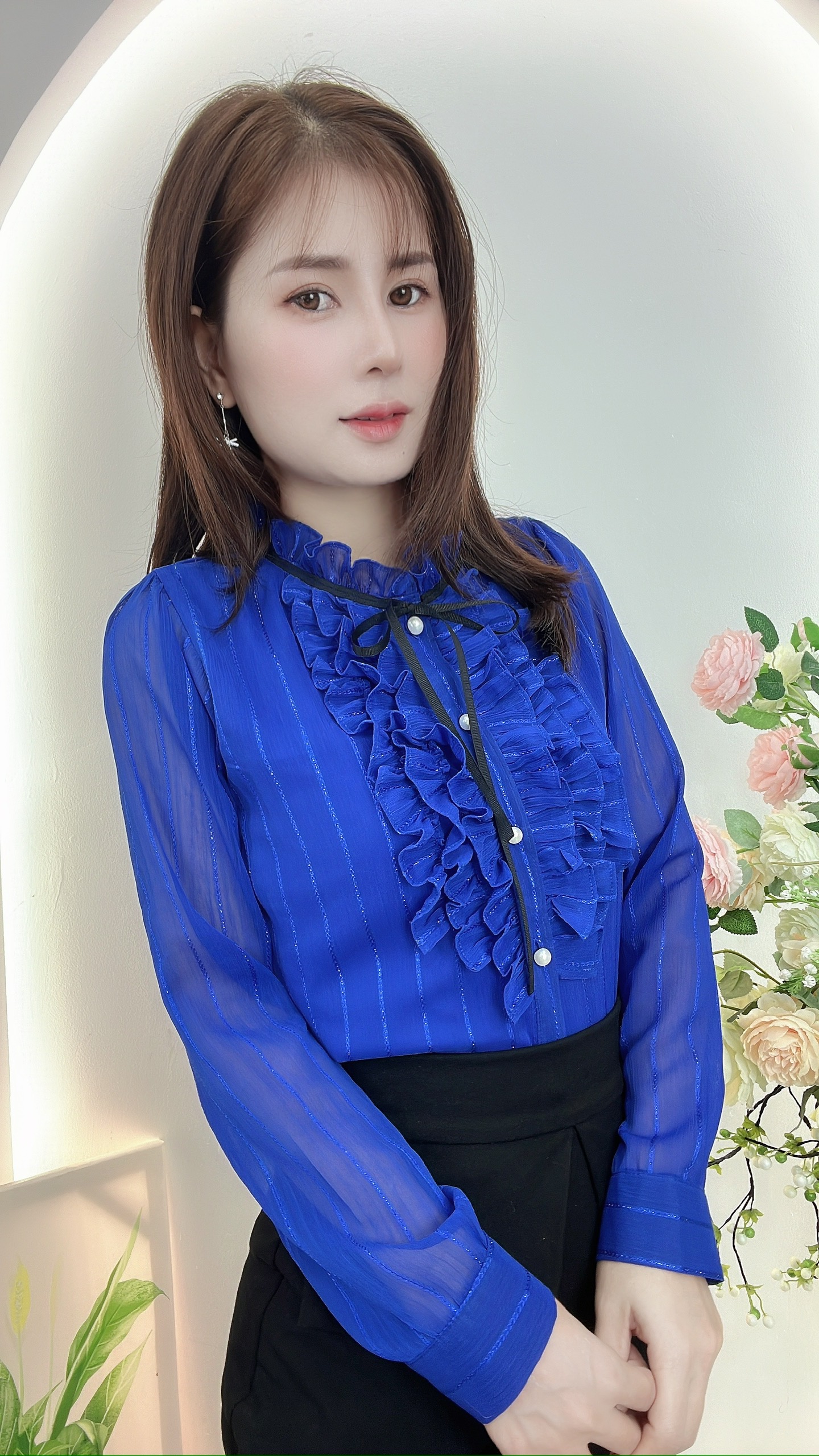 AN40 - ÁO KIỂU CÔNG SỞ BÈO KÈM NƠ ĐEN