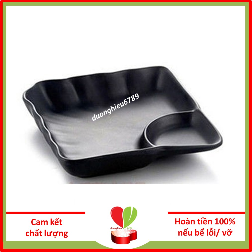 Đĩa Nhựa Phíp Vuông, Dĩa Melamine Có Ngăn Đựng Nước Chấm Màu Đen Tiện Lợi Yg140128- Duonghieu6789