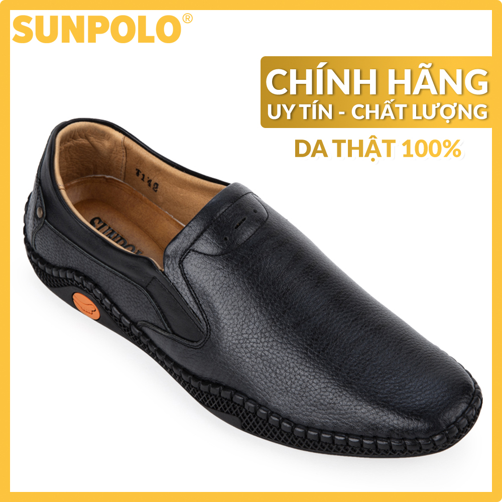 Giày lười nam da bò SUNPOLO SUS512 (Xanh đen)