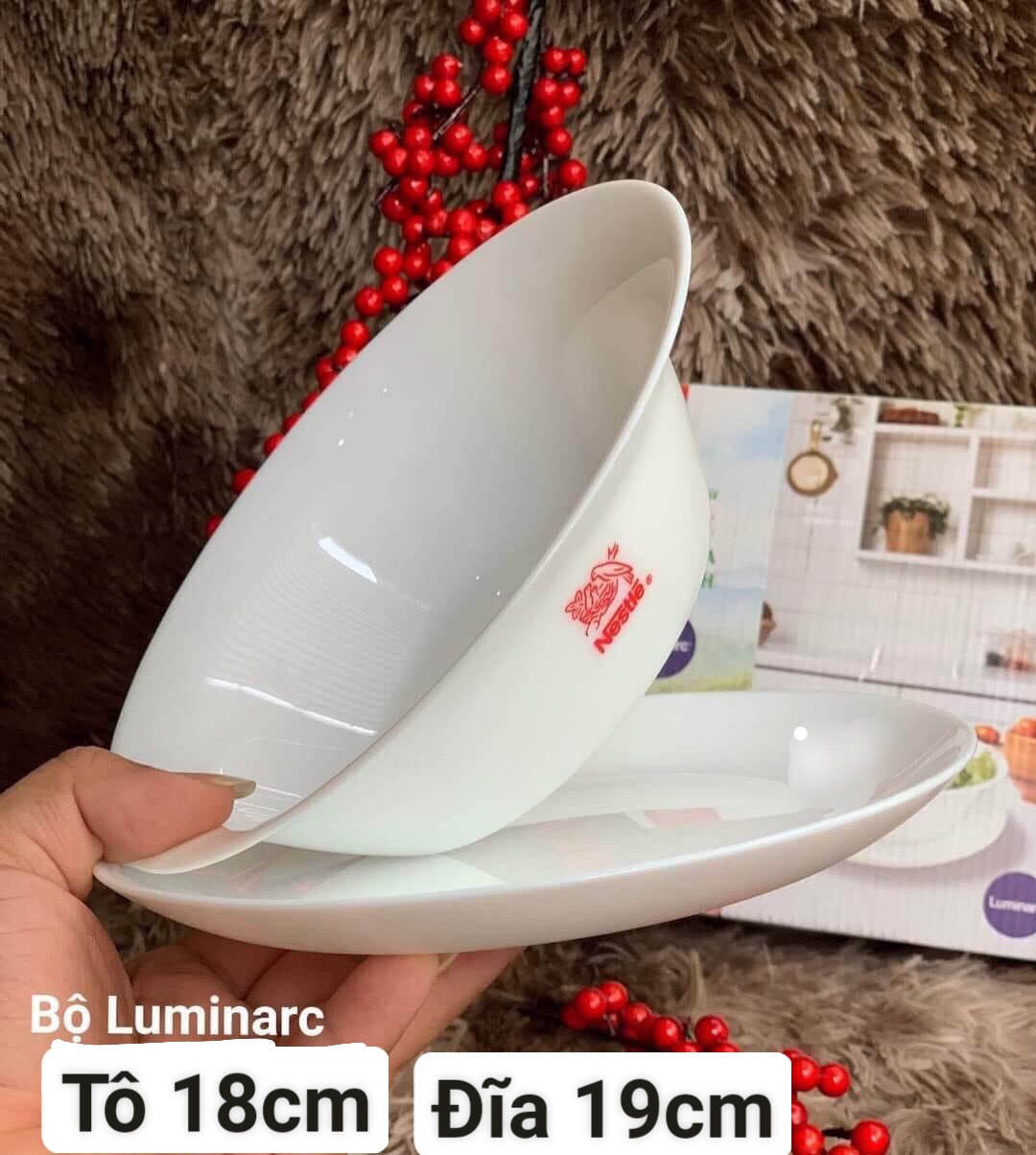 Bộ 1 tô + 1 dĩa Luminarc thuỷ tinh ngọc siêu đẹp tô 18cm - dĩa 19cm, kèm hộp sang trọng