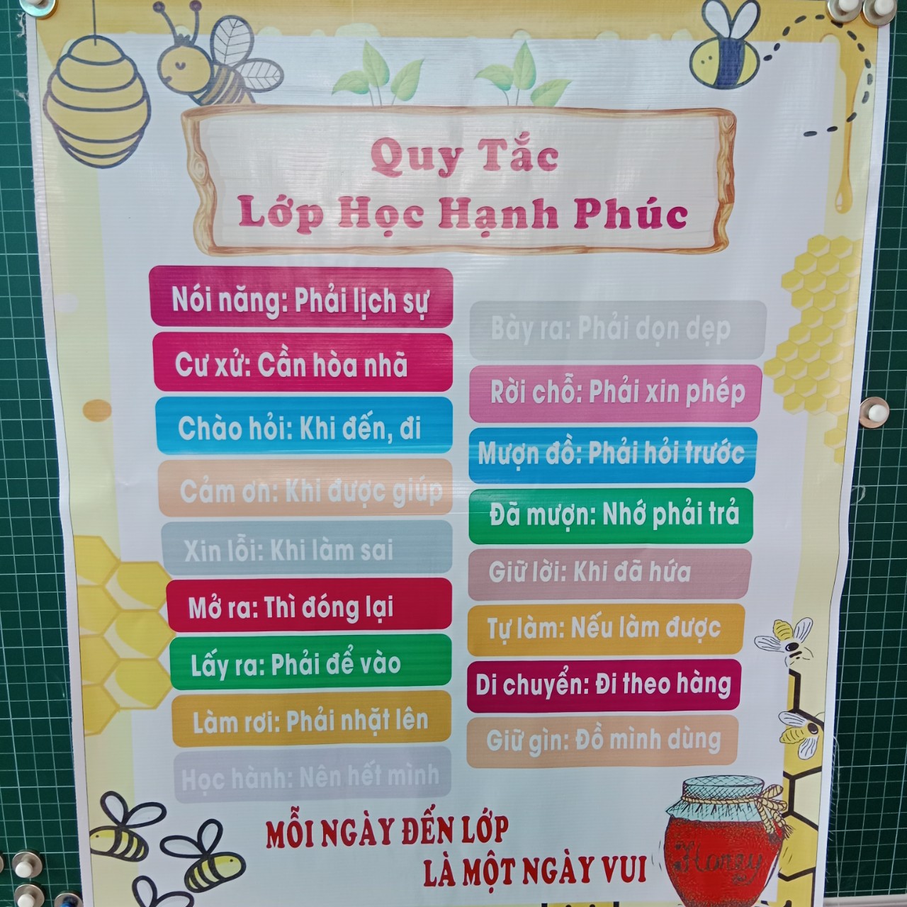 Quy tắc lớp học hạnh phúc (sáng), Chất liệu bạt -  1mx80cm