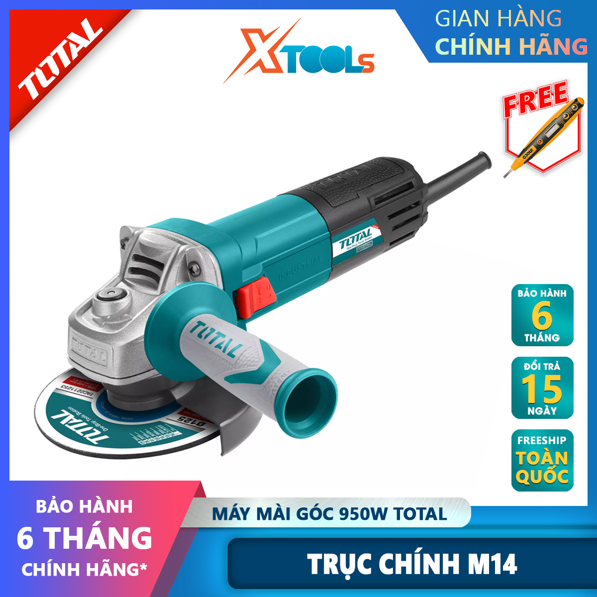 Angle grinder total TG1101256 | portable grinding machine power at 950W no-load speed 11000/min diameter 125mm cutting discs, grinding stone, polished metal surface [genuine] [XTools]