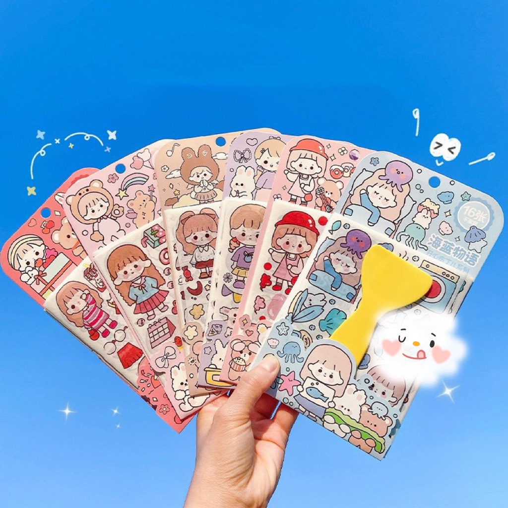 Gói 16 Tấm Sticker Kèm Cây Cán Phẳng