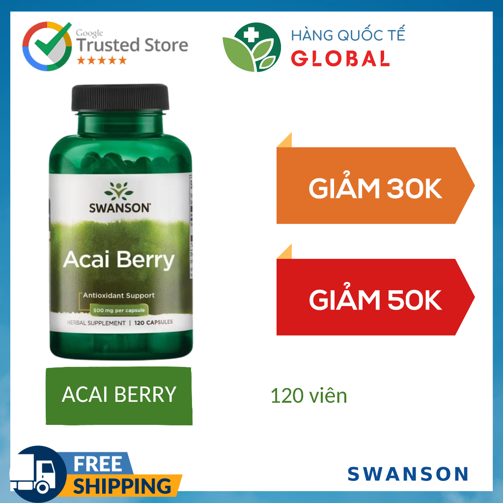 [Hàng Quốc Tế] SWANSON ACAI BERRY, 120 viên, Hỗ trợ chống oxy hóa cho người lớn