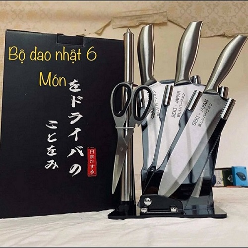 Bộ dao kéo 6 món nhật bản seki cao cấp, sét dao 6 món thép nhật bản chống gỉ tặng kèm khay để hàng cao cấp.