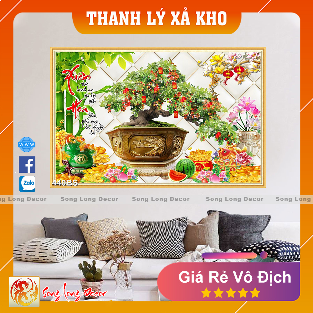 Tranh dán tường 3d Bon Sai Cây Sung - Tranh 3D Phong Thủy Ngày Tết - Giấy dán tường 3d - Song Long Decor - 440BS