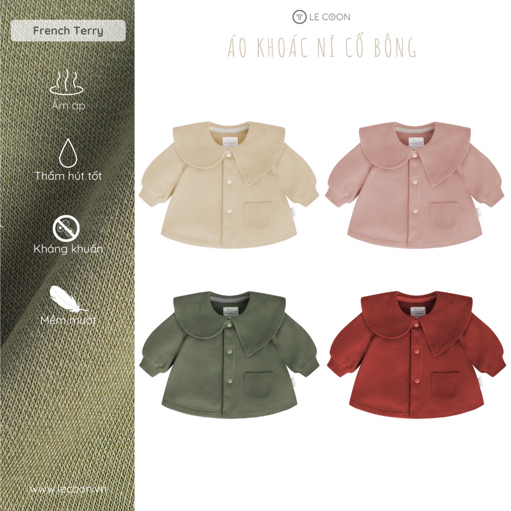 Áo Khoác Nỉ Cổ Bông Le Coon Cho Bé(Size 3-6 Tháng đến 24-36 Tháng)