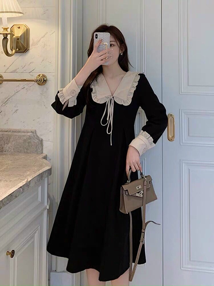 Đầm voan tiểu thư cổ tiểu thư cổ điển thắt nơ nhỏ xinh xắn