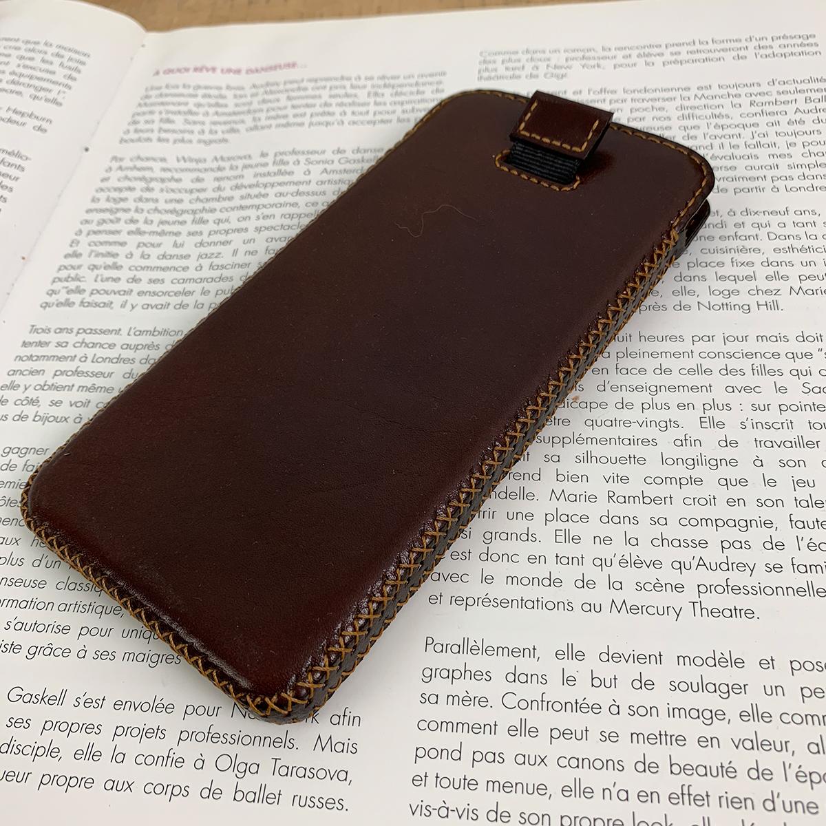Bao da Iphone X - đồ da thủ công - màu nâu - da bò xịn MC297