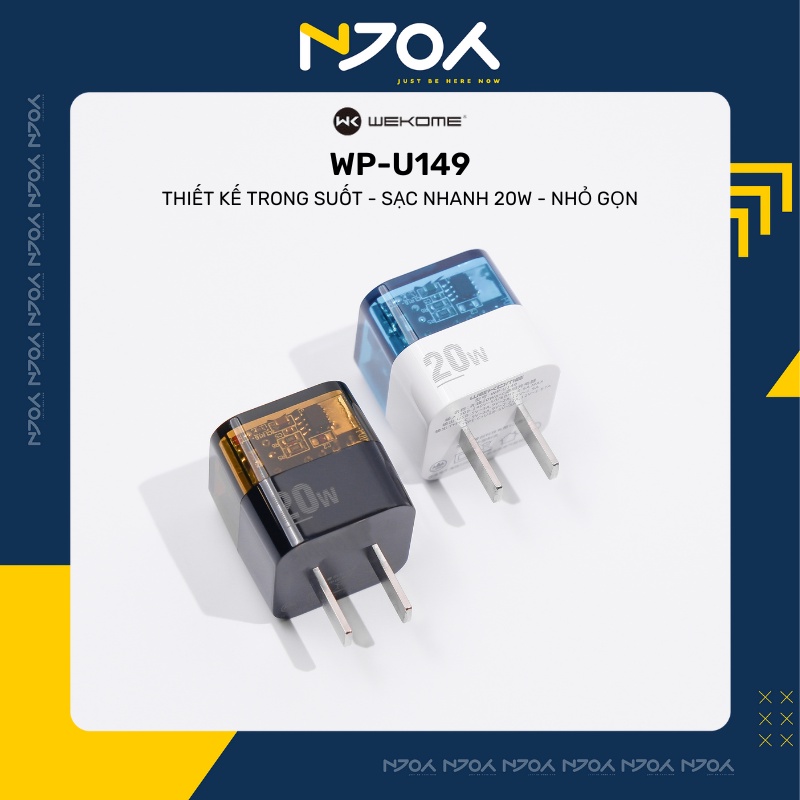 Củ Sạc Trong Suốt WEKOME Nhỏ Gọn Chip Sạc Nhanh 20W PD QC Vỏ Pc Xuyên Thấu