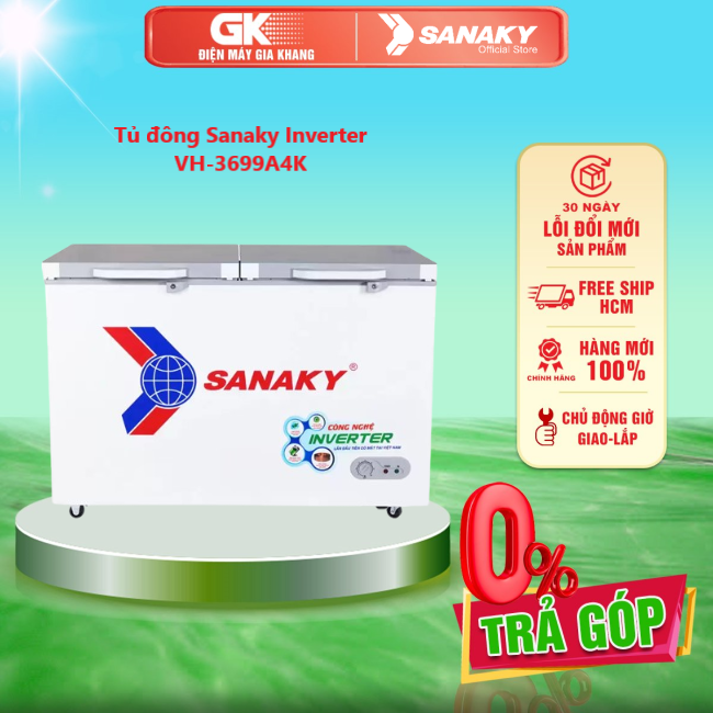 Tủ đông Sanaky Inverter VH-3699A4K - 1 NGĂN ĐÔNG 2 CÁNH DUNG TÍCH 260 LÍT - GIAO TOÀN QUỐC - FREESHIP HCM