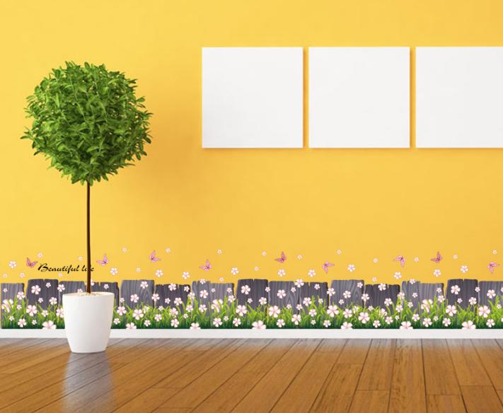 [HCM]Decal trang trí chân tường hàng rào xám hoa nhí-K20