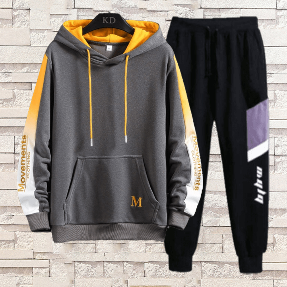 Bộ Đồ Nỉ Nam Áo Hoodies Movements Tay Áo Phối Sọc Kết Hợp Quần Jogger Bo Gấu Phối Sọc Trẻ Trung Hot Trend Thời Trang Thu Đông FASHION4MEN SET NAM 90000185