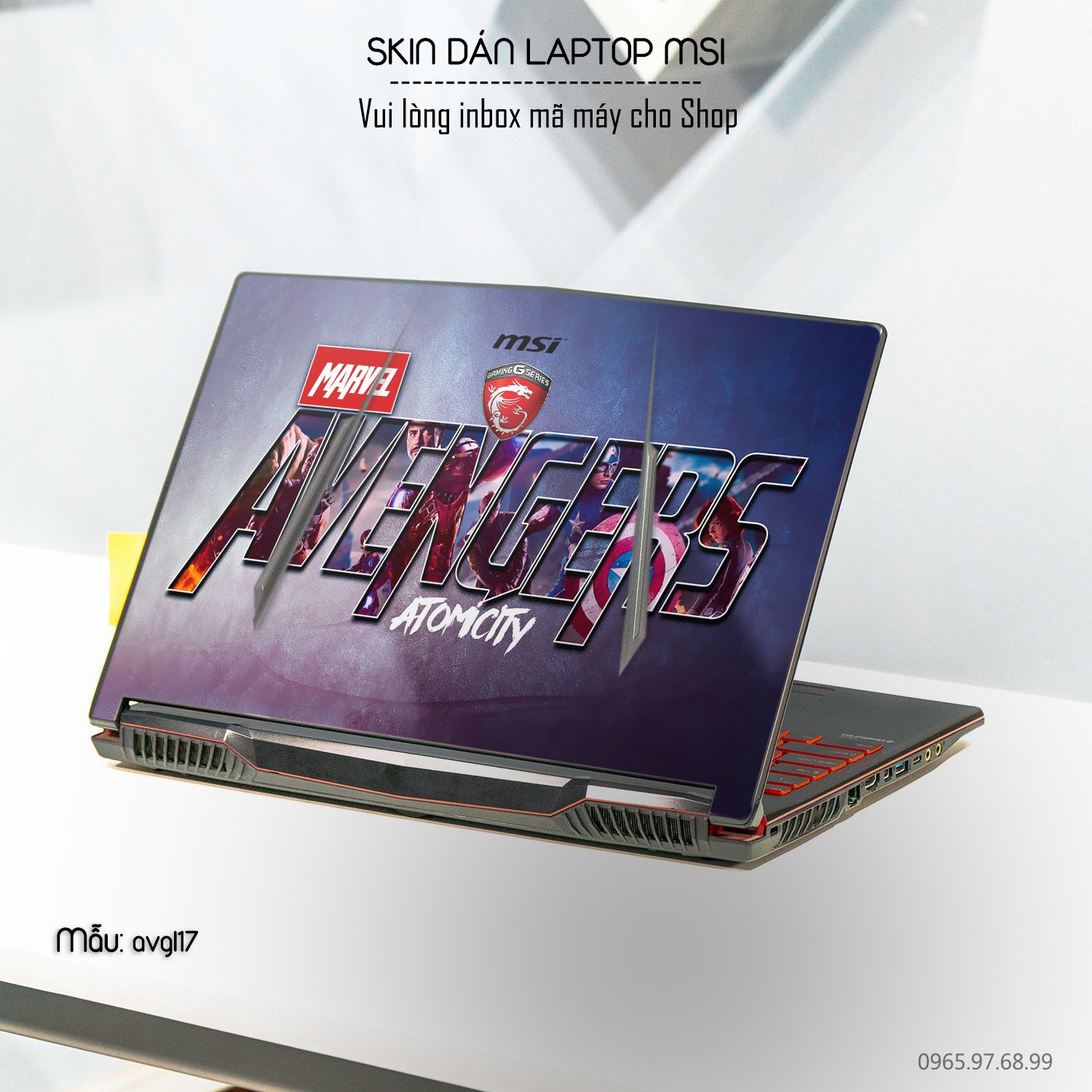Decal Skin dán Laptop MSI mẫu Avenger (inbox mã máy cho shop)