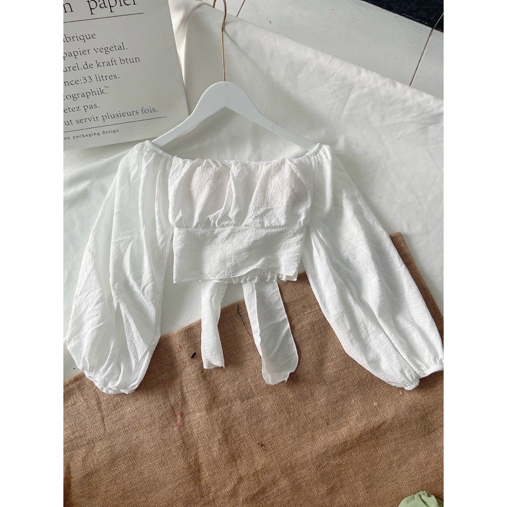 Áo croptop tay dài cột nơ lưng A5066