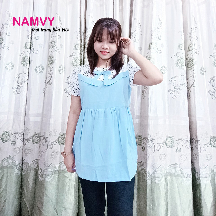 Áo bầu công sở tay phồng lụa cát đẹp mát